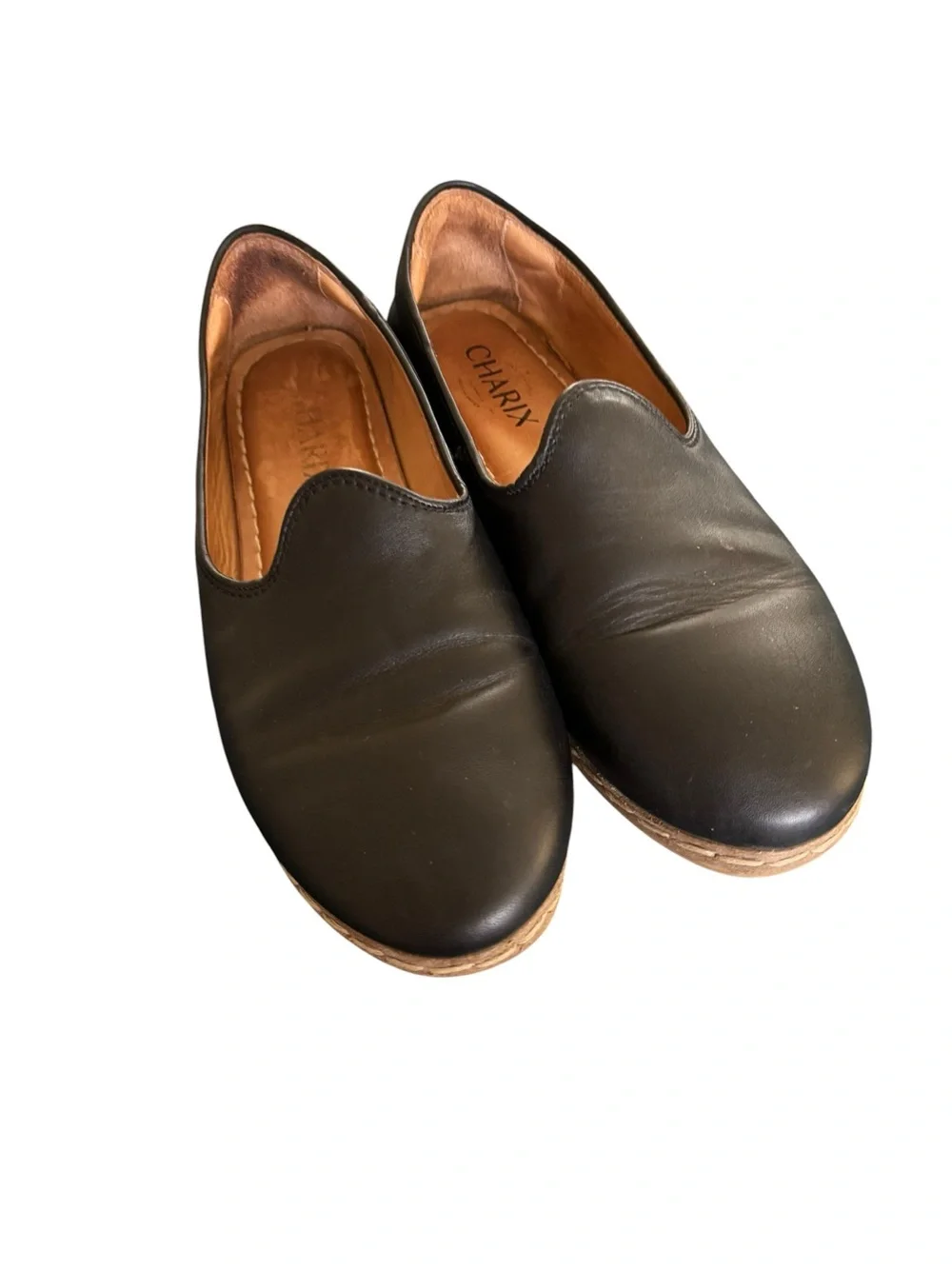 Charix Black Leather Slip On Shoes Minimalist Comfort Loafers Sz 37.5/7.5